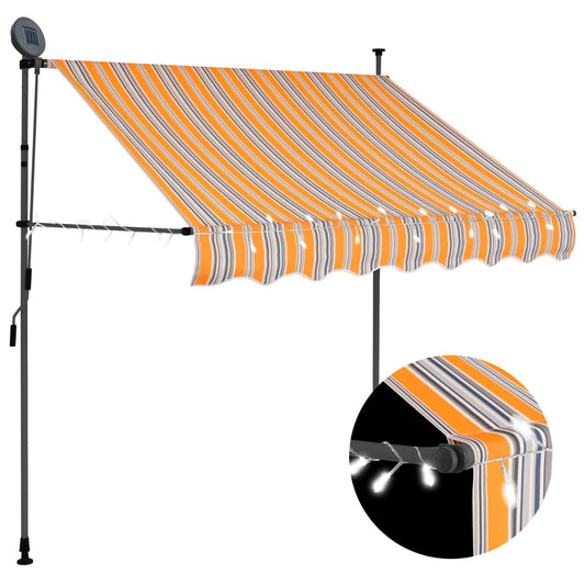 Retractable awning with LED lights 150 cm yellow/blue