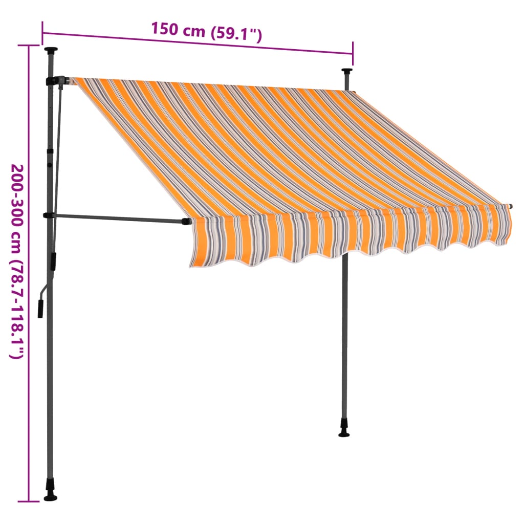 Retractable awning with LED lights 150 cm yellow/blue