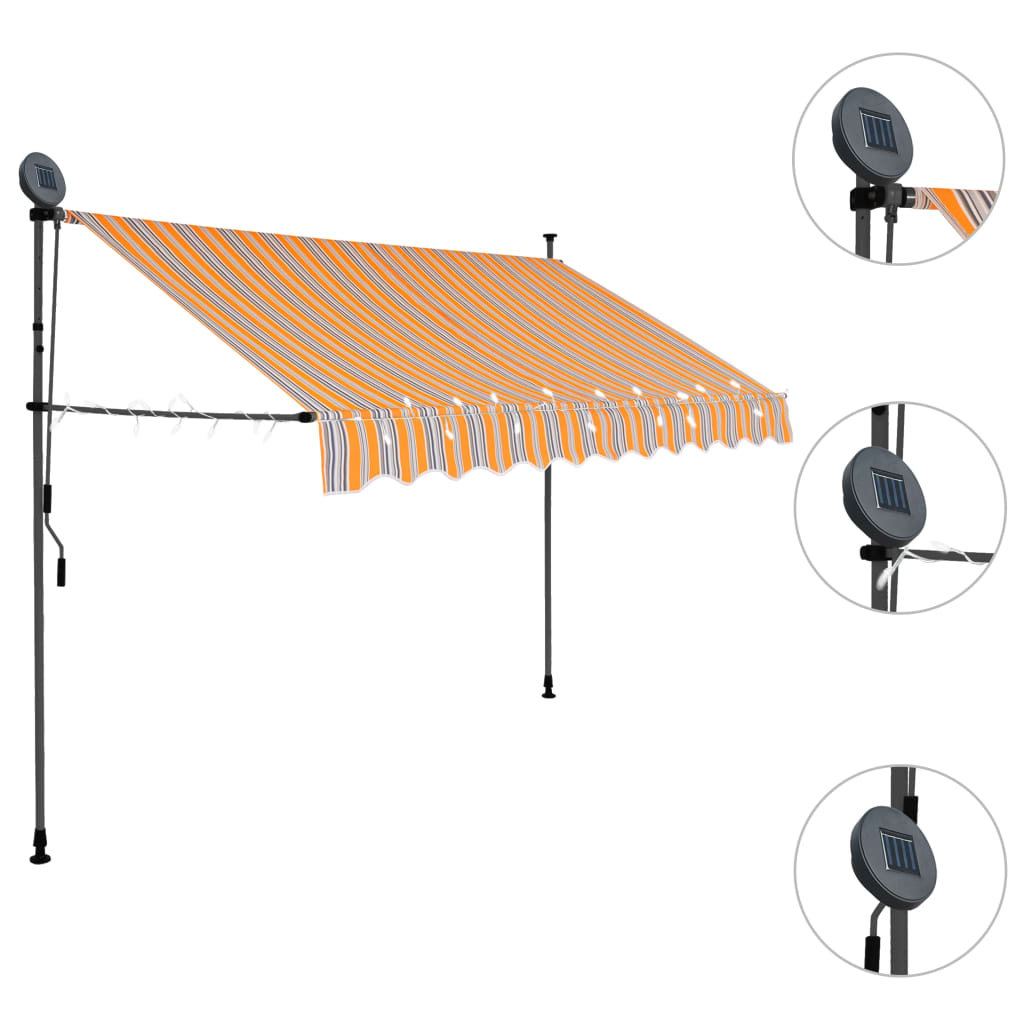 Retractable awning with LED lights 250 cm yellow/blue