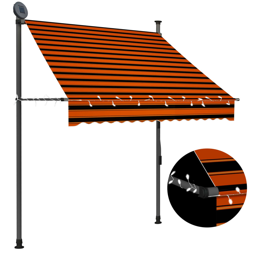 Retractable awning with LED lights 150 cm orange and brown