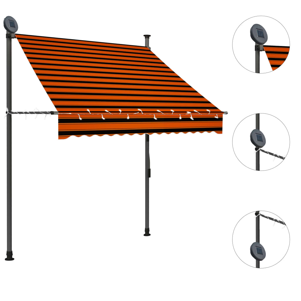 Retractable awning with LED lights 150 cm orange and brown