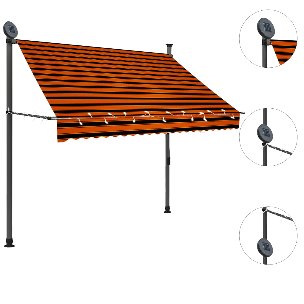 Retractable awning with LED lights 200 cm orange and brown