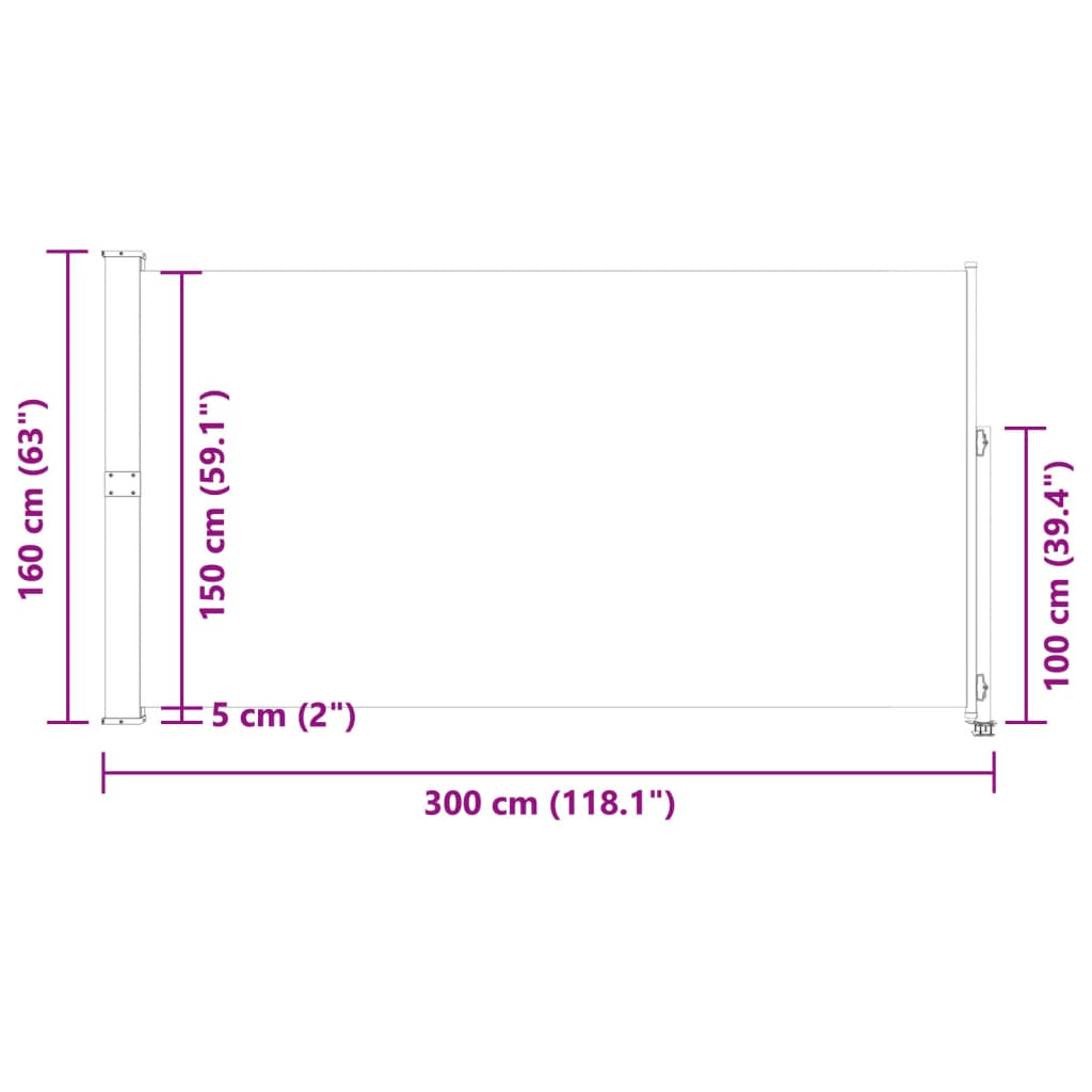 Retractable terrace side awning 160x300 cm red