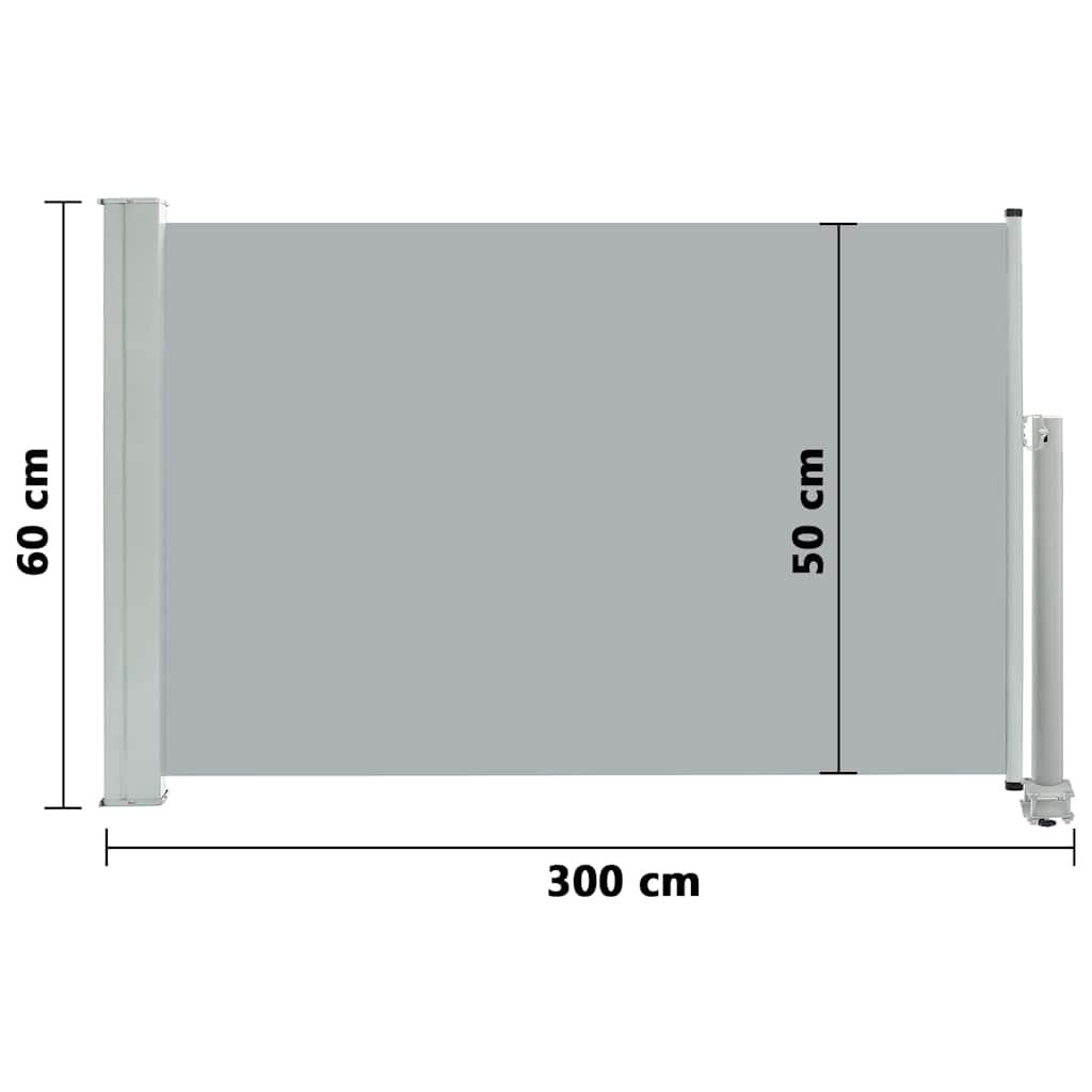 Retractable patio side awning 60x300 cm grey