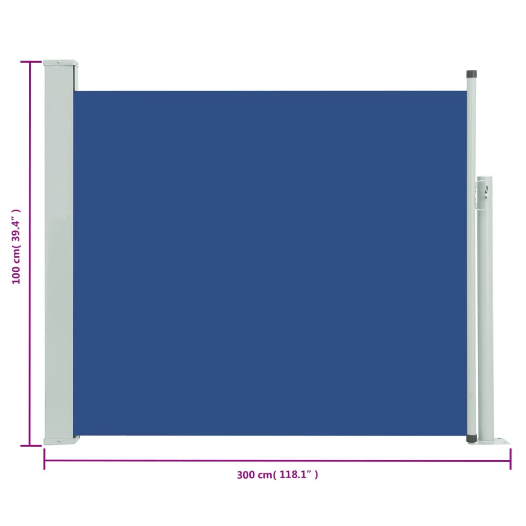 Retractable terrace side awning 100x300 cm blue