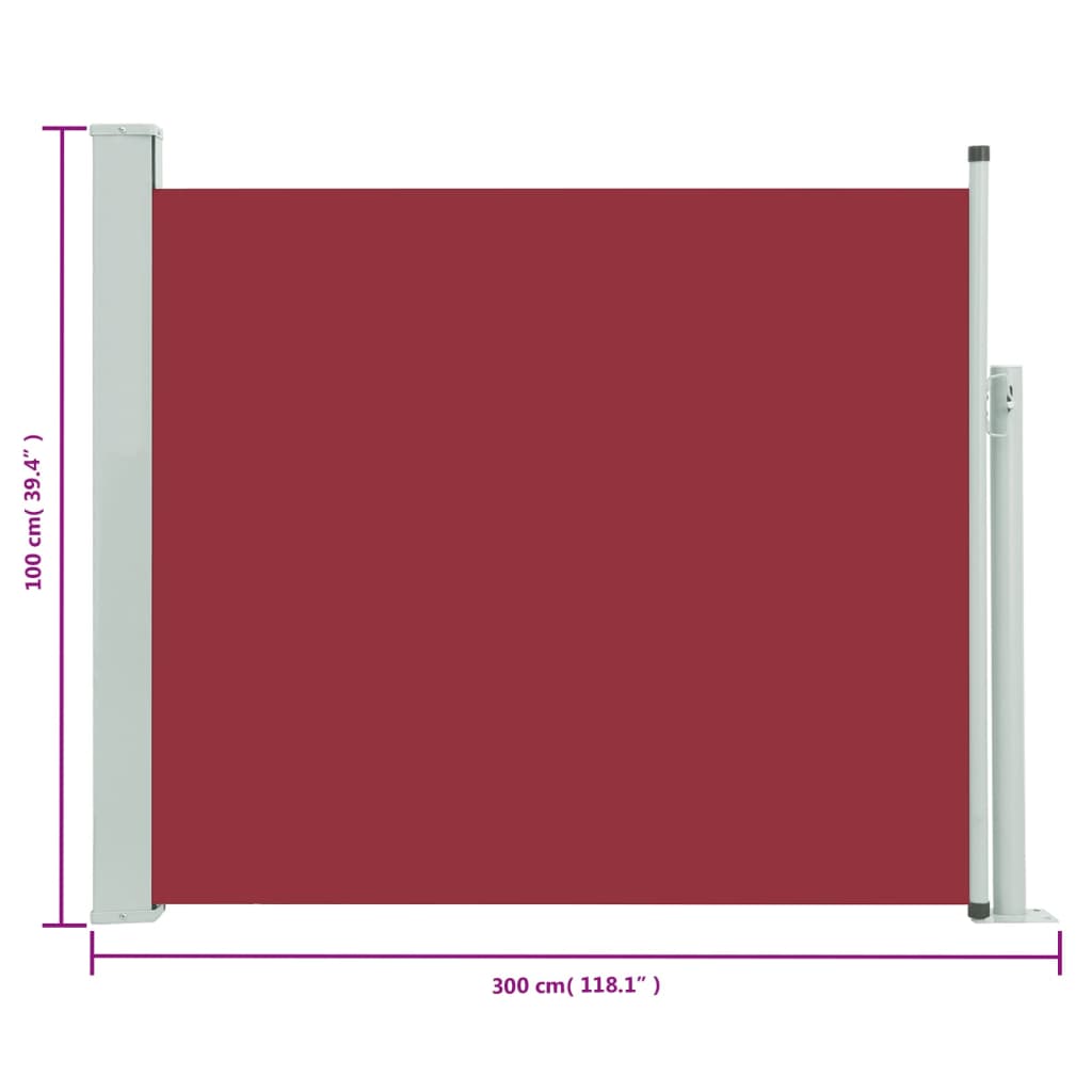 Sisäänvedettävä terassin sivumarkiisi 100x300 cm punainen