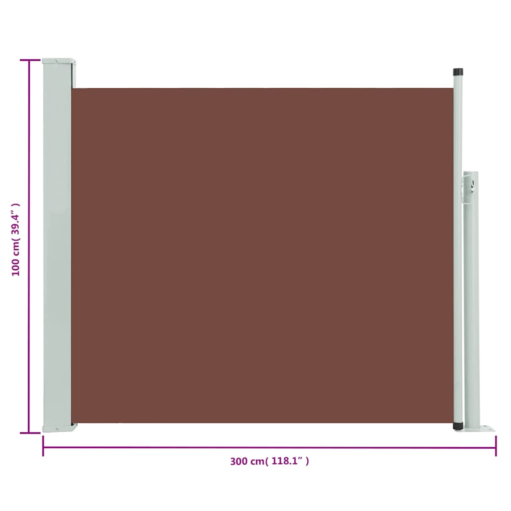 Sisäänvedettävä terassin sivumarkiisi 100x300 cm ruskea