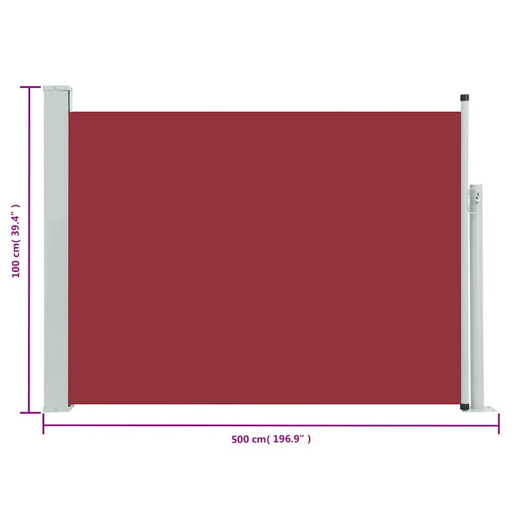 Sisäänvedettävä terassin sivumarkiisi 100x500 cm punainen