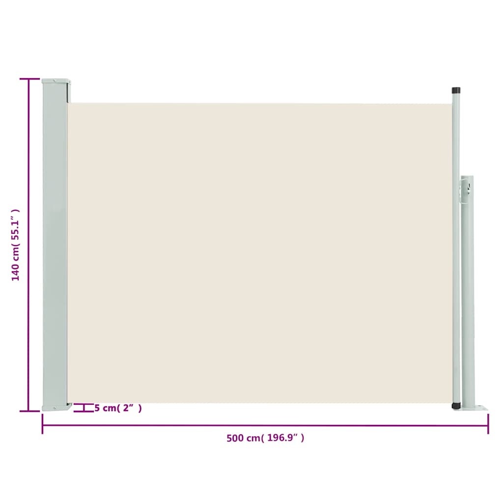 Retractable patio side awning 140x500 cm cream