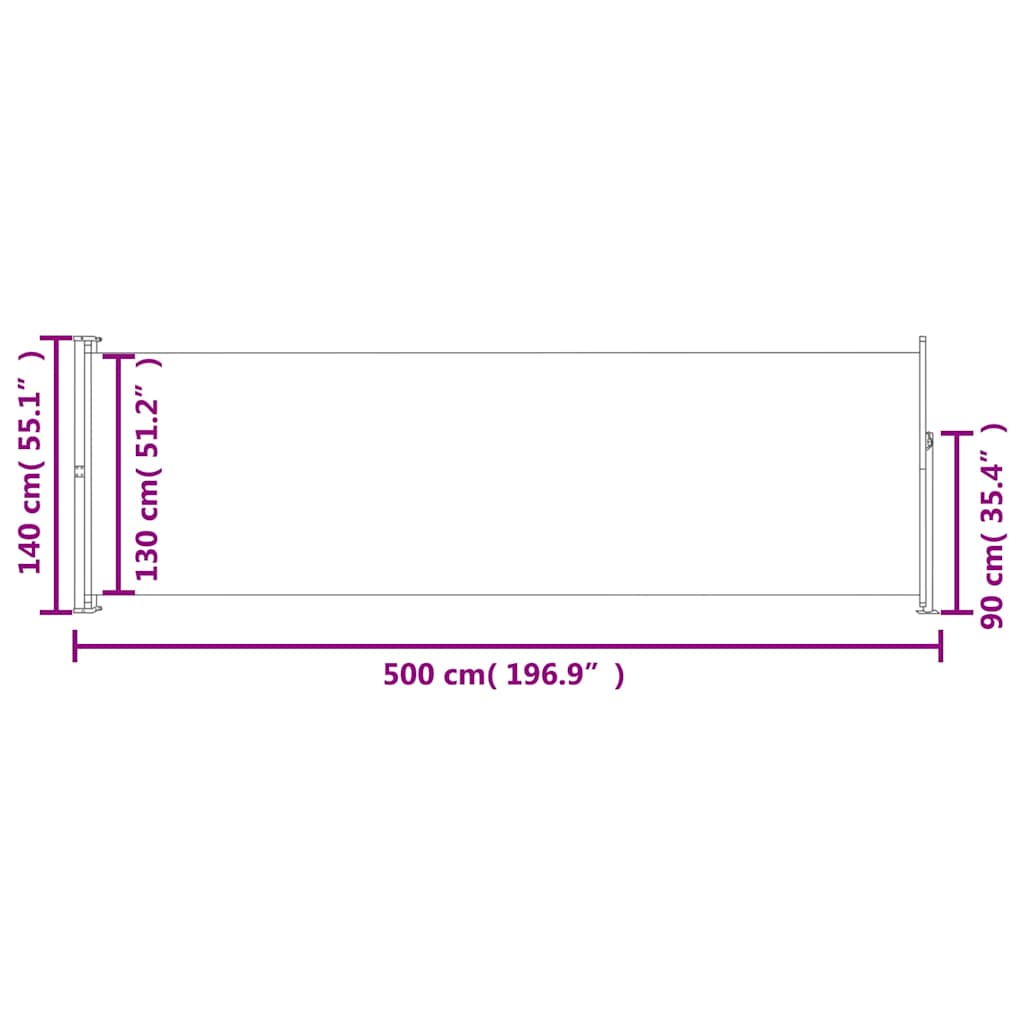 Retractable patio side awning 140x500 cm grey