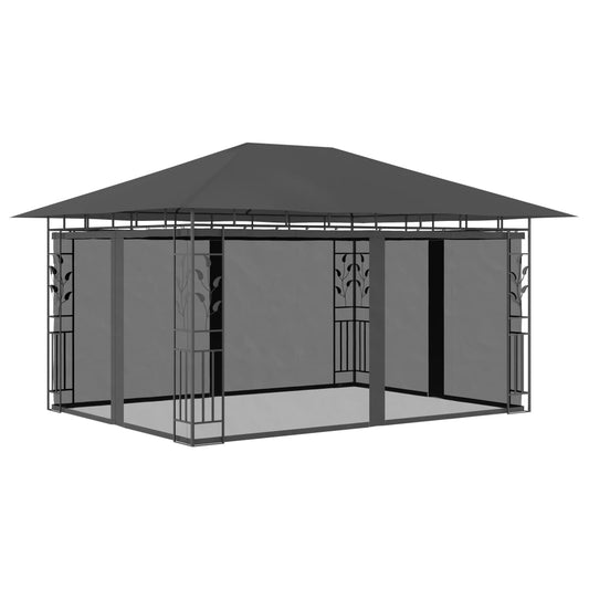 Huvimaja hyttysverkolla 4x3x2,73 m antrasiitti 180 g/m²