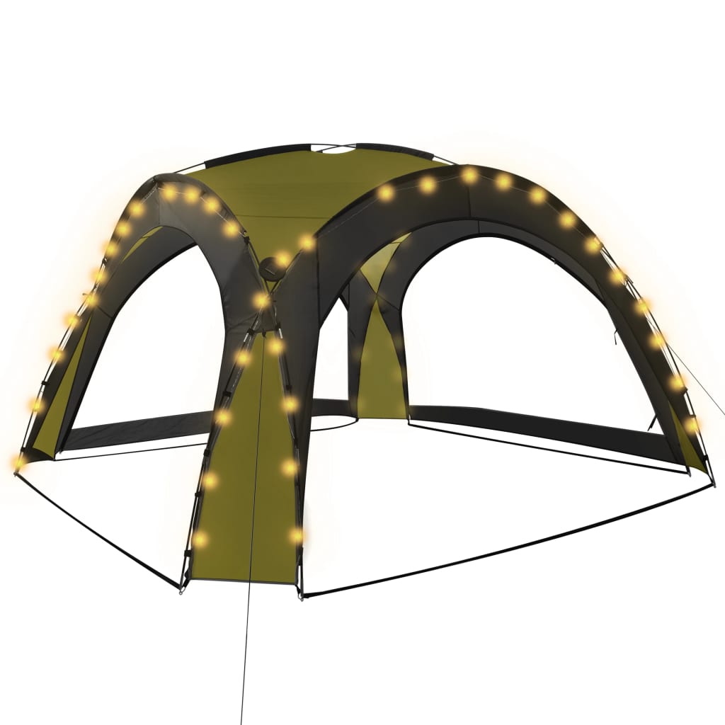 Party tent with LED lights and 4 side walls 3.6x3.6x2.3 m green