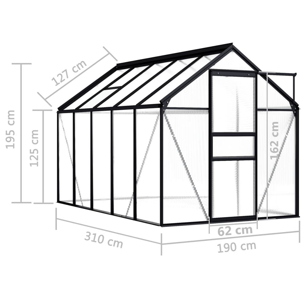 Kasvihuone antrasiitti alumiini 5,89 m²