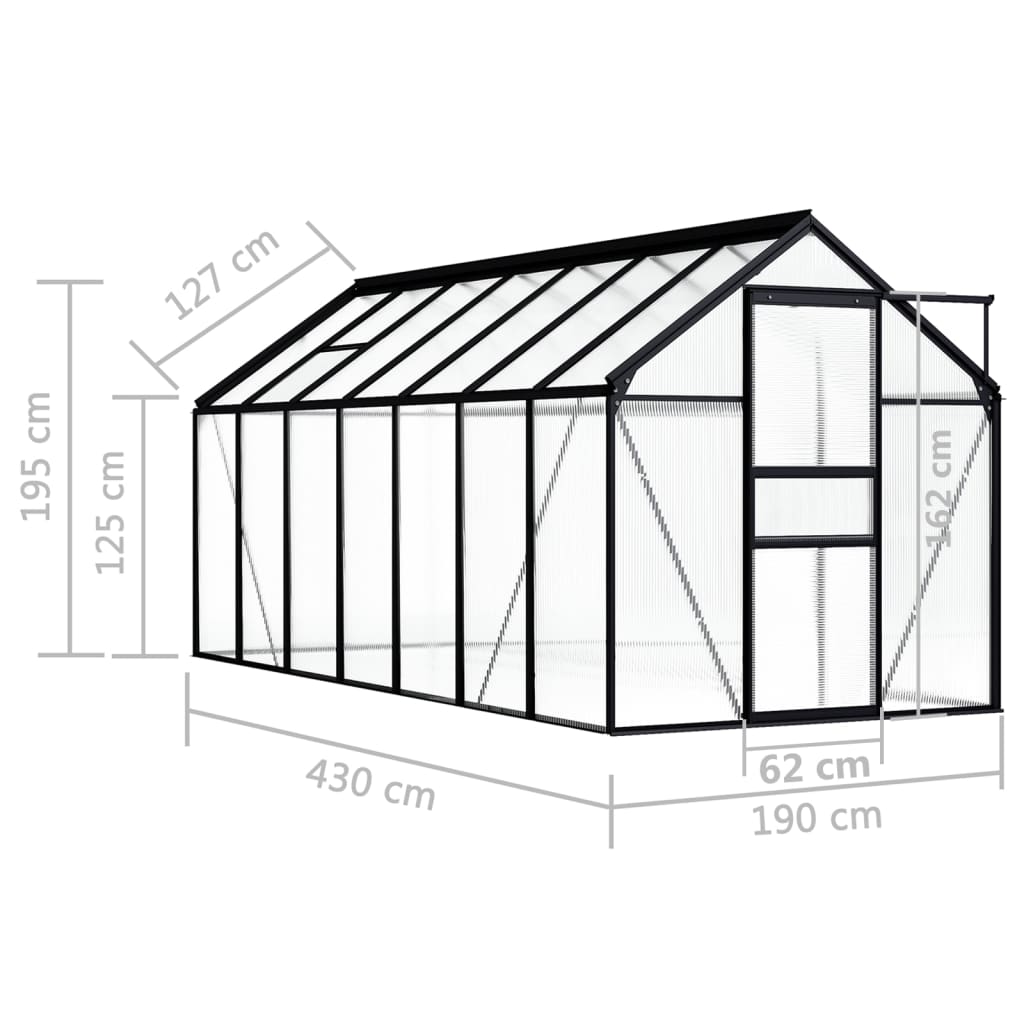 Kasvihuone antrasiitti alumiini 8,17 m²