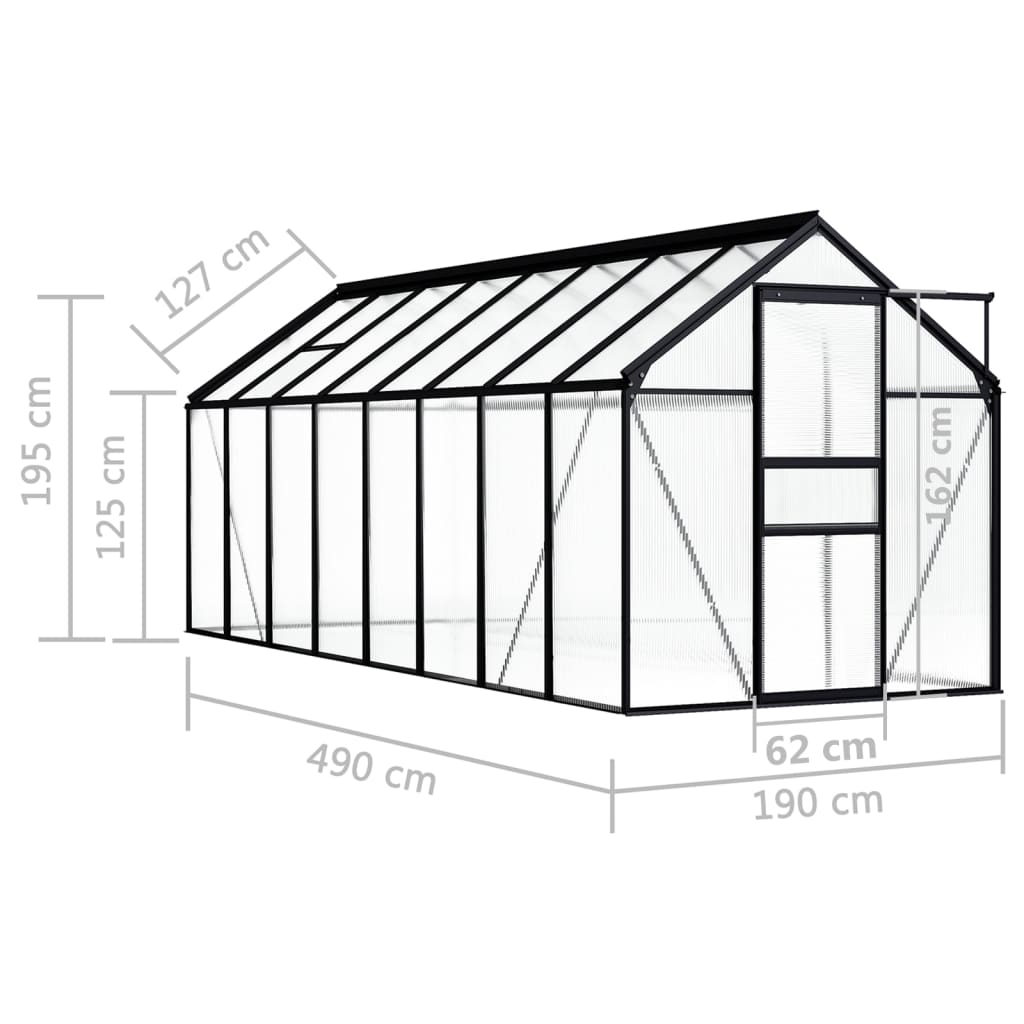 Kasvihuone antrasiitti alumiini 9,31 m²