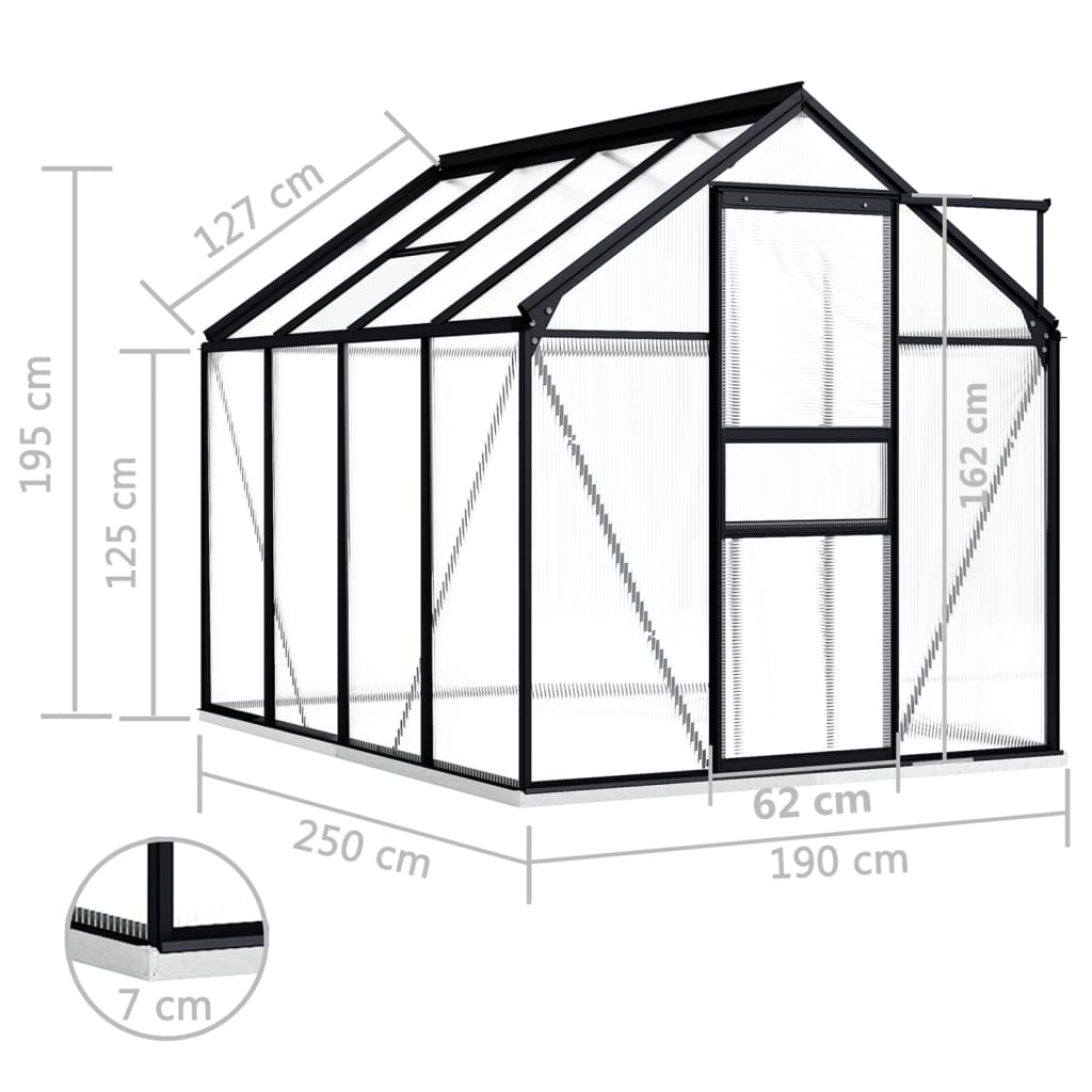 Kasvihuone alumiinirungolla antrasiitti 4,75 m²