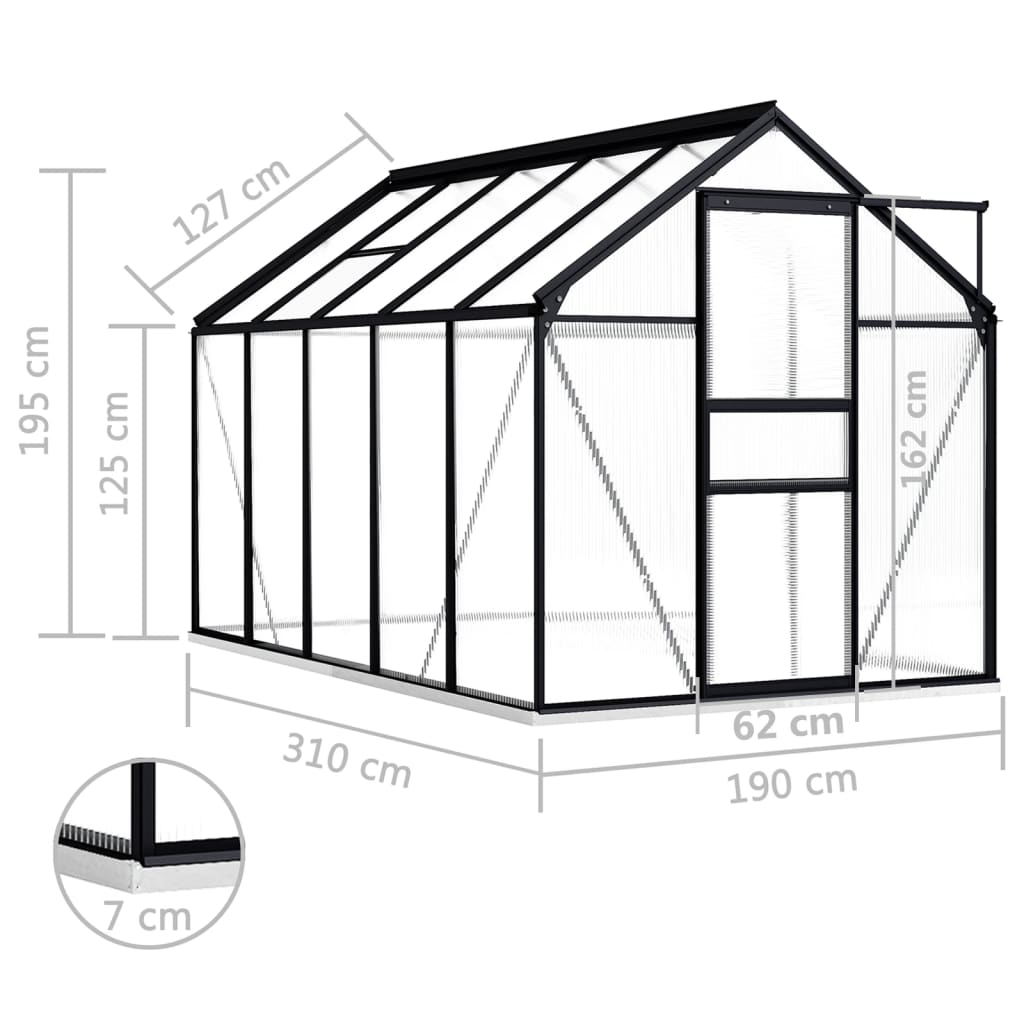 Kasvihuone alumiinirungolla antrasiitti 5,89 m²