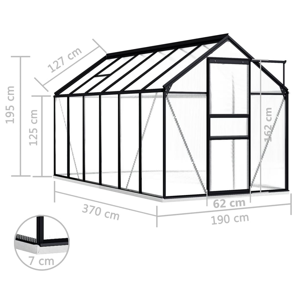 Kasvihuone alumiinirungolla antrasiitti 7,03 m²