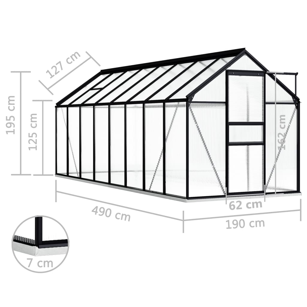 Kasvihuone alumiinirungolla antrasiitti 9,31 m²