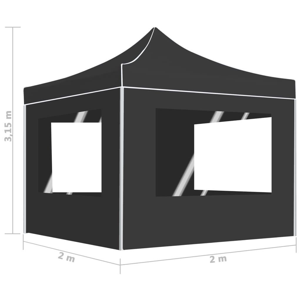 Kokoontaittuva juhlateltta seinillä alumiini 2x2 m antrasiitti