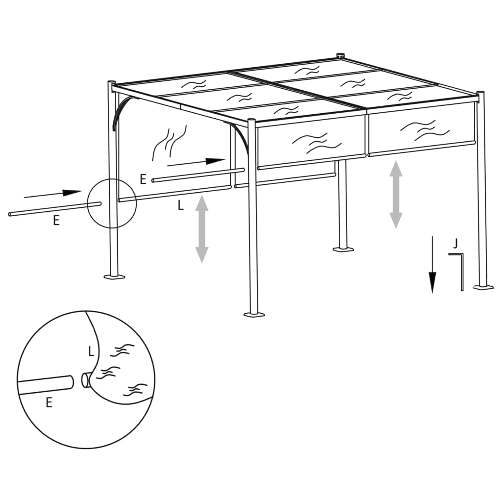 Pergola säädettävällä katolla kermanvalkoinen 3x3 m teräs