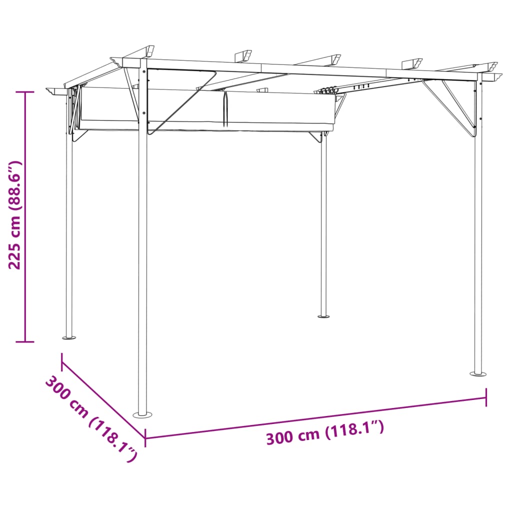 Pergola sisäänvedettävällä katolla kermanvalkoinen 3x3 m teräs