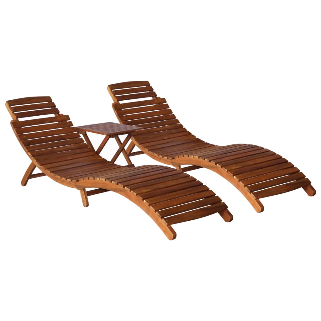 3-piece sun lounger and tea table solid acacia wood