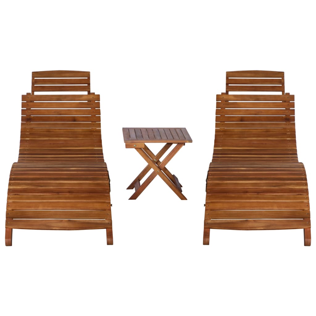 3-piece sun lounger and tea table solid acacia wood