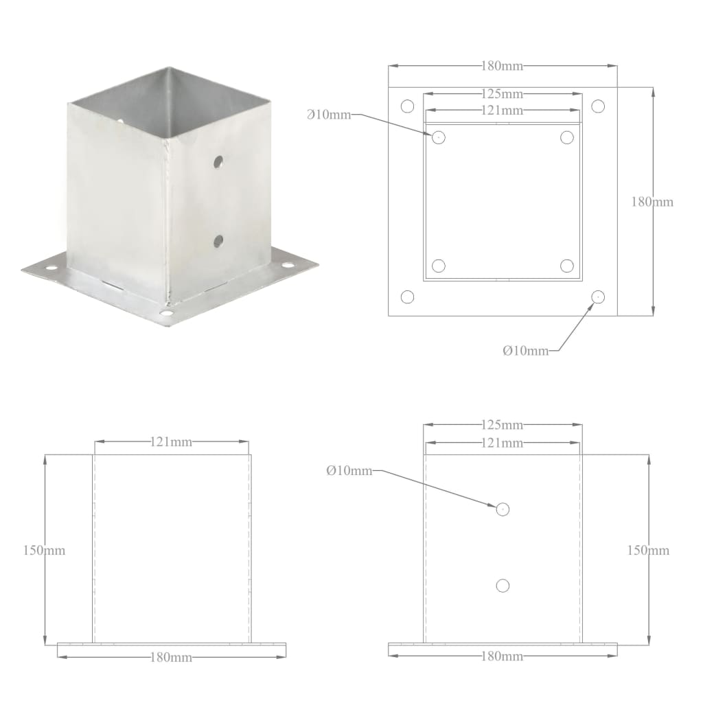 Aitatolpan jalat 4 kpl galvanoitua metallia 121 mm