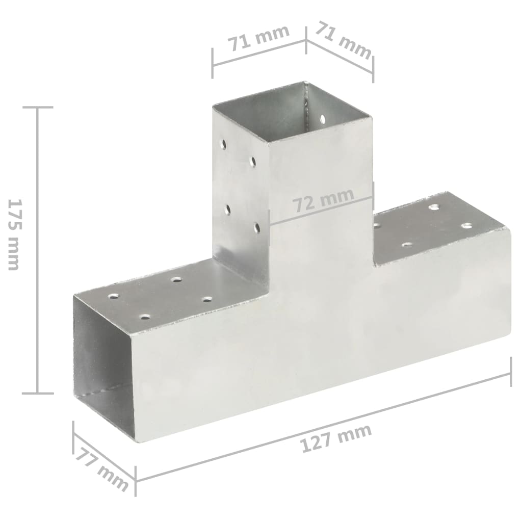 Tolppaliittimet 4 kpl T-muoto galvanoitu metalli 71x71 mm