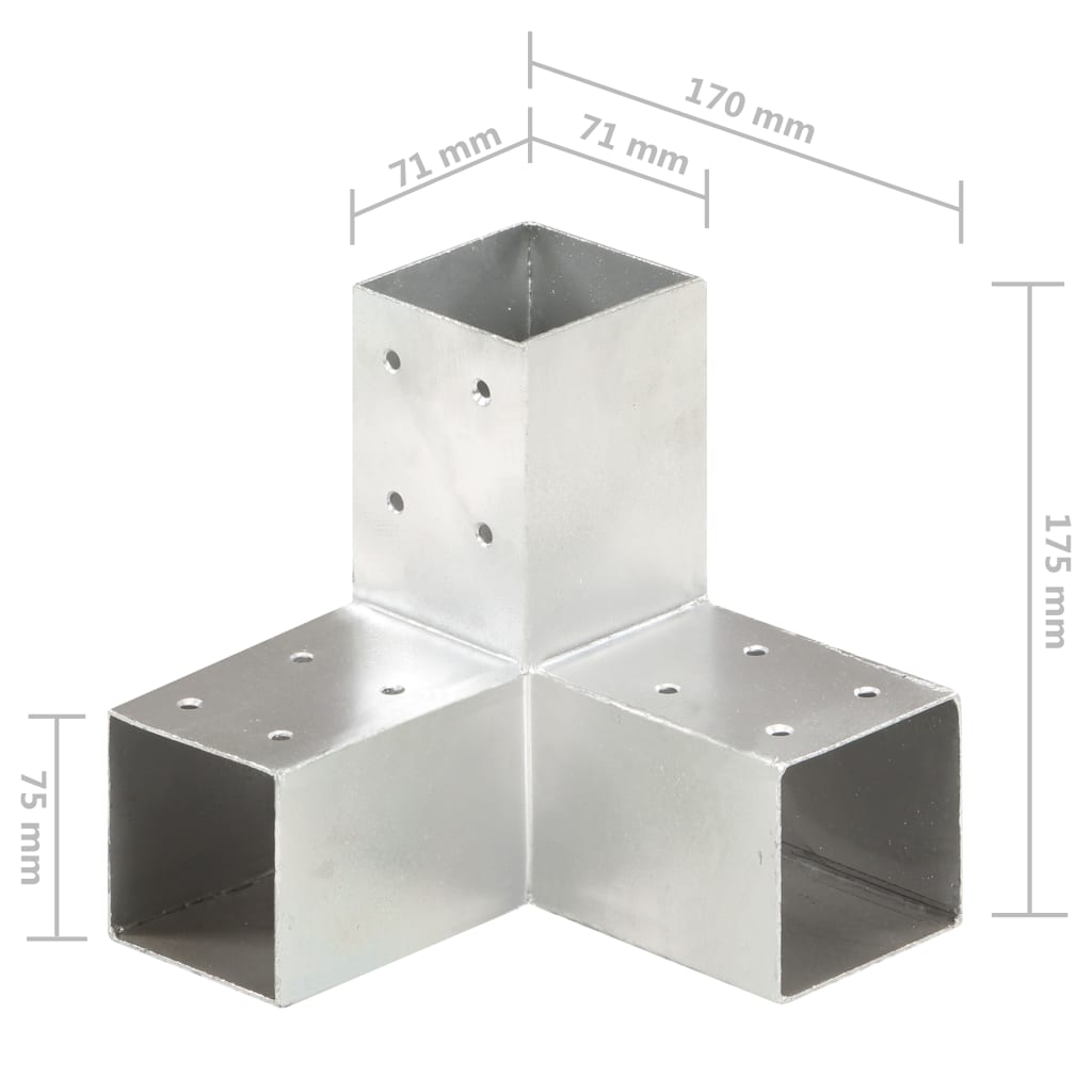 Tolppaliittimet 4 kpl Y-muoto galvanoitu metalli 71x71 mm