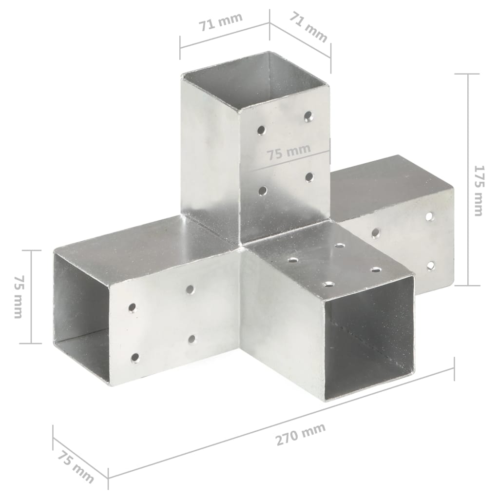 Tolppaliitin X-muoto galvanoitu metalli 71x71 mm