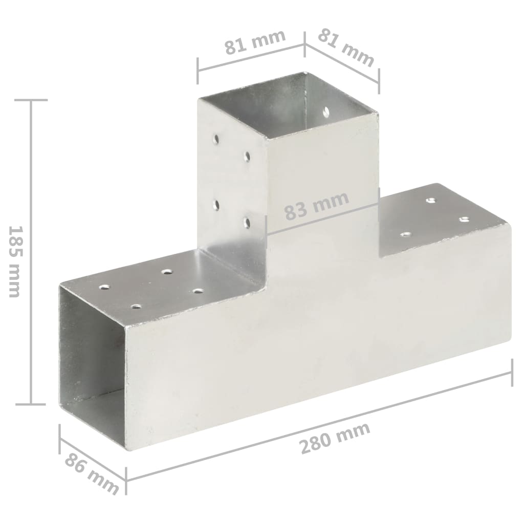 Tolppaliitin T-muoto galvanoitu metalli 81x81 mm