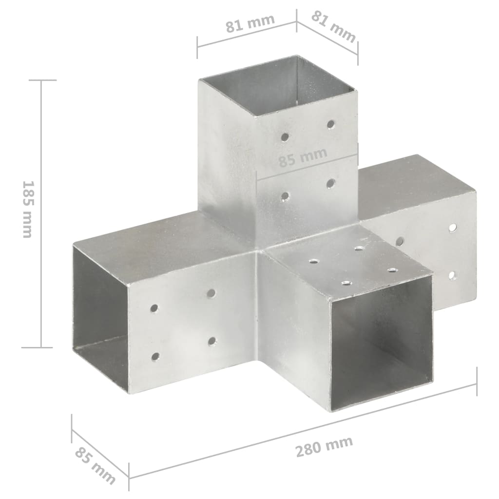 Tolppaliittimet 4 kpl X-muoto galvanoitu metalli 81x81 mm