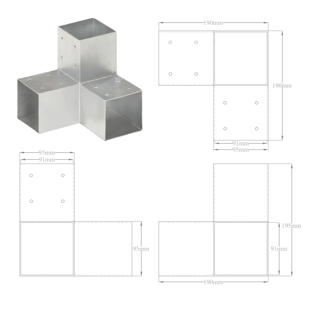 Tolppaliitin Y-muoto galvanoitu metalli 91x91 mm