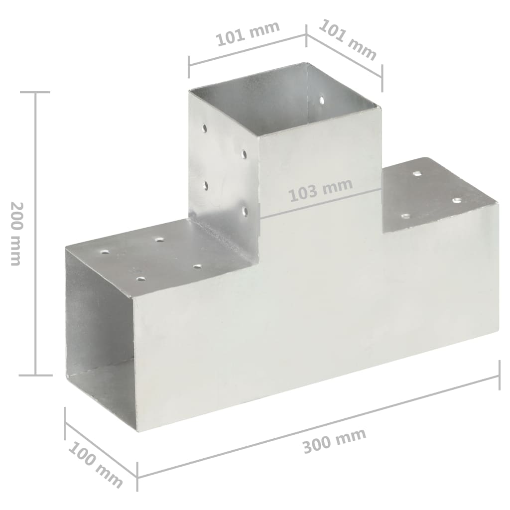 Tolppaliitin T-muoto galvanoitu metalli 101x101 mm