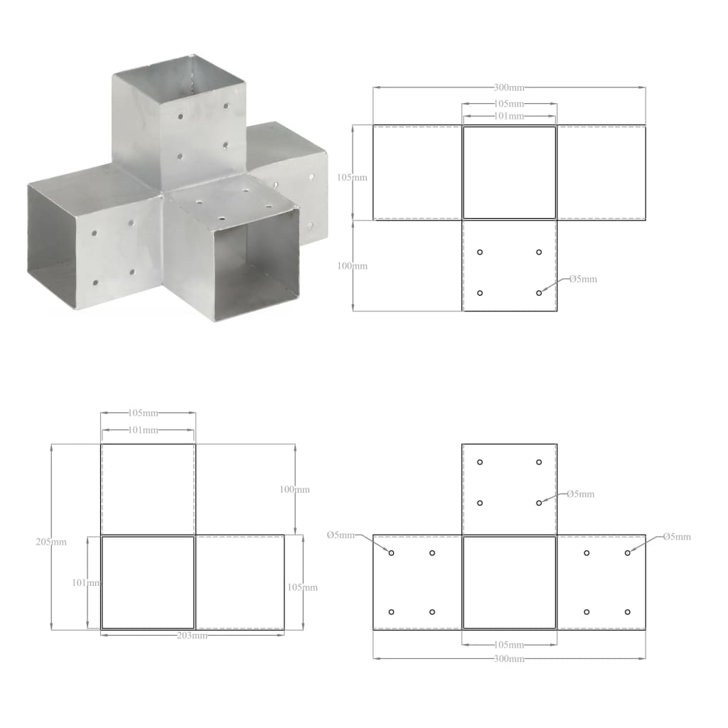 Tolppaliittimet 4 kpl X-muoto galvanoitu metalli 101x101 mm