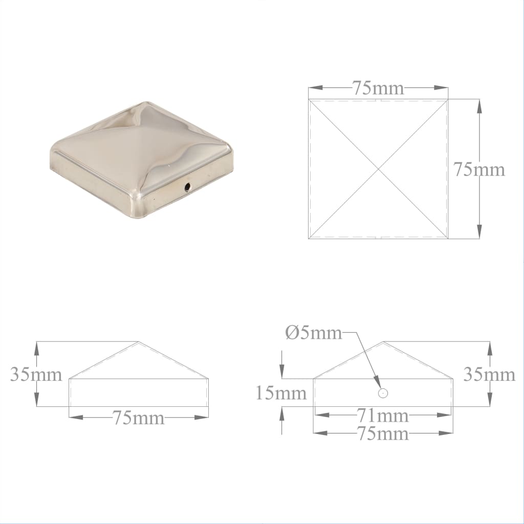 Pyramidin muotoinen aitatolpan kärki 6 kpl teräs 71x71 mm