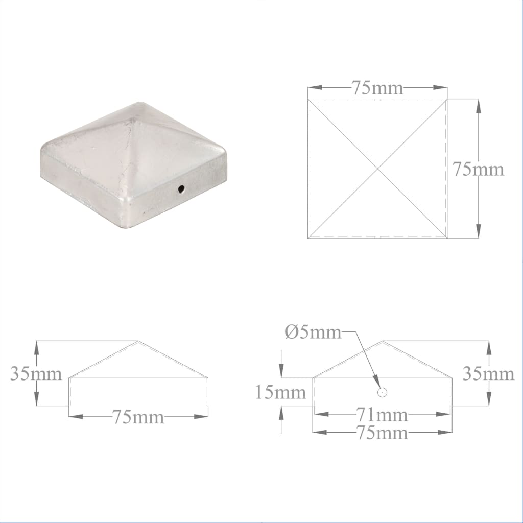 Pyramidin muotoinen aitatolpan kärki 6 kpl metalli 71x71 mm