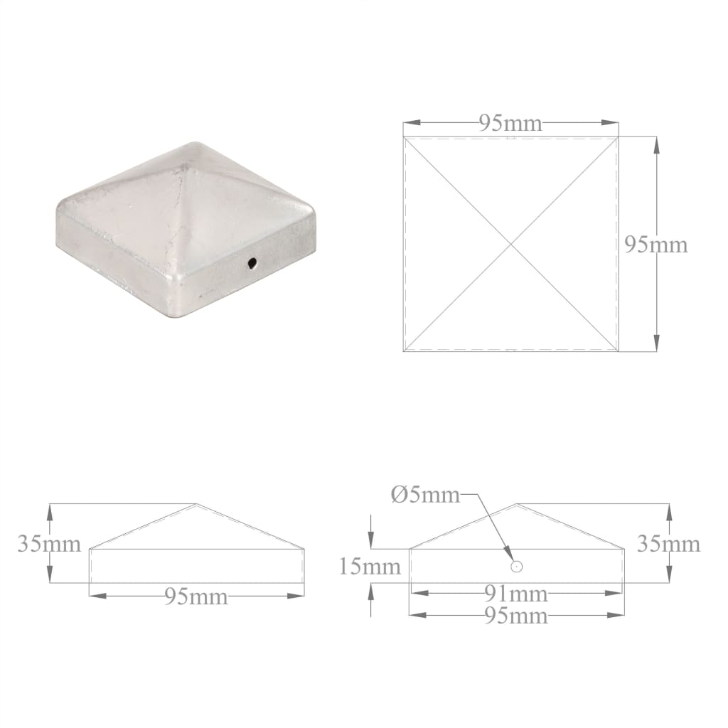 Pyramidin muotoinen aitatolpan kärki 6 kpl metalli 91x91 mm