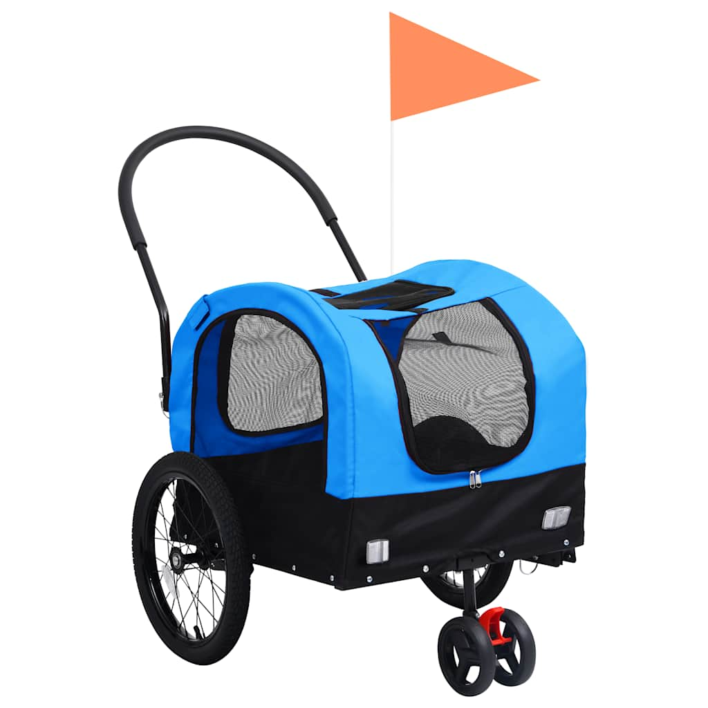 2-in-1 pet bike trailer/stroller blue and black