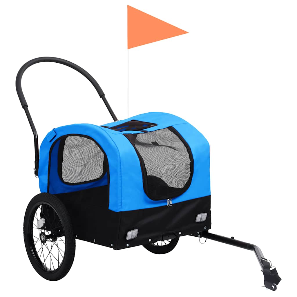 2-in-1 pet bike trailer/stroller blue and black