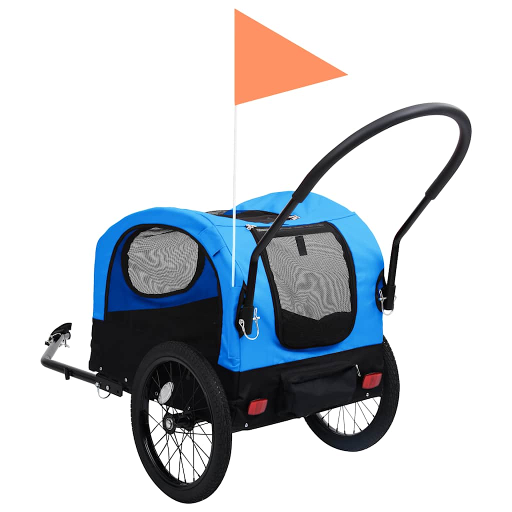 2-in-1 pet bike trailer/stroller blue and black