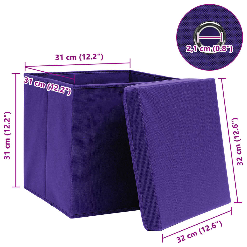 vidaXL Säilytyslaatikot kansilla 4 kpl purppura 32x32x32 cm kangas