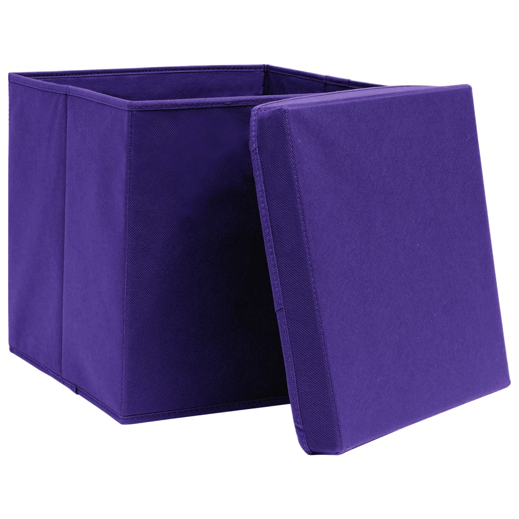 Säilytyslaatikot kansilla 10 kpl purppura 32x32x32 cm kangas