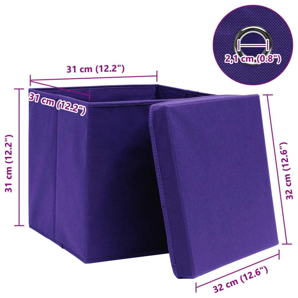 Säilytyslaatikot kansilla 10 kpl purppura 32x32x32 cm kangas