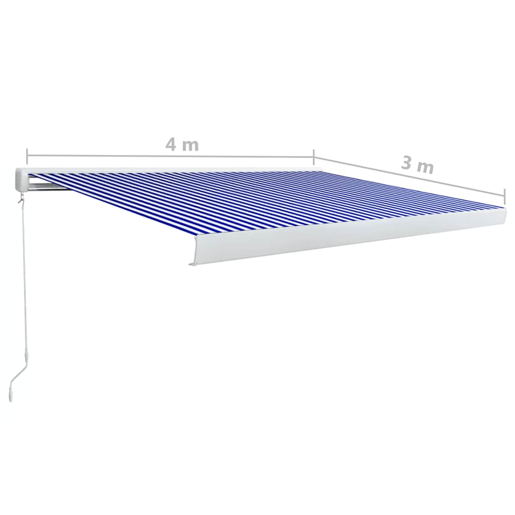 Manuaalinen kasettimarkiisi 400x300 cm sininen ja valkoinen