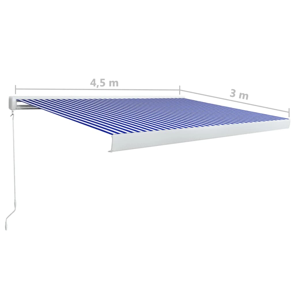 Manuaalinen kasettimarkiisi 450x300 cm sininen ja valkoinen