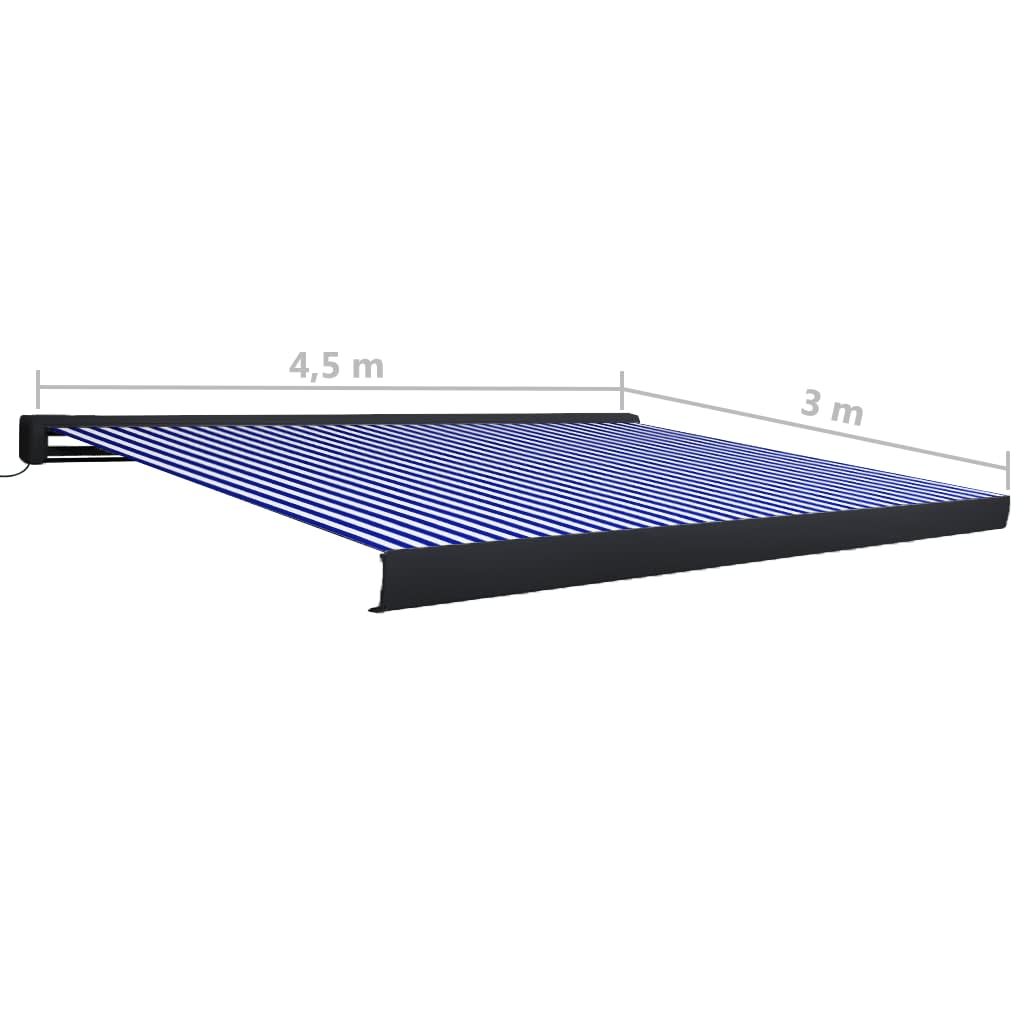 Motorized cassette awning 450x300 cm blue and white