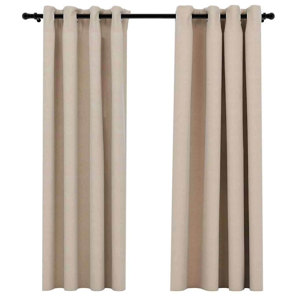 Pellavamaiset pimennysverhot renkailla 2 kpl beige 140x175 cm